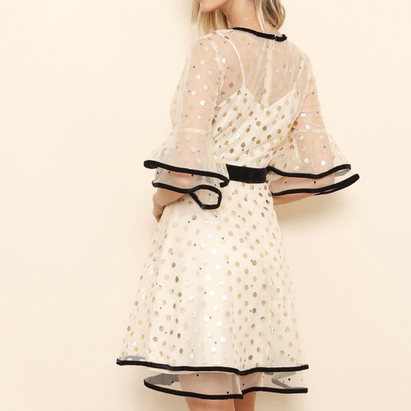Mesh Gold Polka Dots Dress - Picture 2 of 3